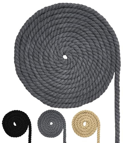 Corde en coton pour macramé, différentes tailles, pour bricolage, cadeaux, gris, 10 mm (10 m)