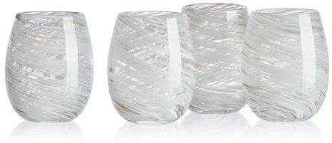 Mikasa Color Swirl White Gray Set of 4 Stemless Wine Glasses, 16 ounces