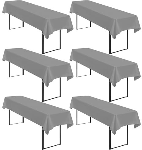 6 Stück Tischdecke Bierzeltgarnitur 100 x 250cm Biertisch Tischdecke wasserdichte Polyester Tischdecke Grau Biertischdecke für 50 und 70cm Biertische, Rechteckige Tischdecken für Hochzeitsfeiern