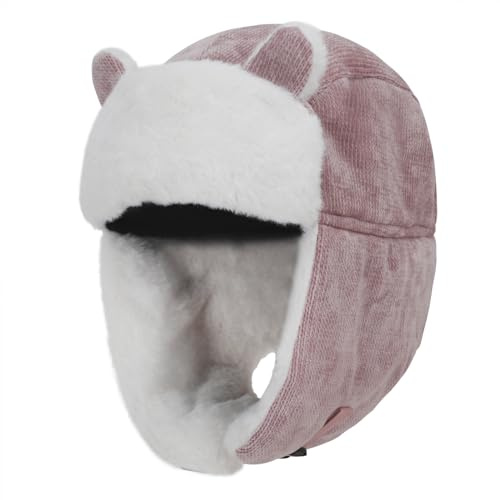 FakeFace Chapka Fourrure d’Hiver pour Enfant Bonnet de Russe Épais Chaud Mignon avec Oreillette Chapeau d'aviateur Coupe-Vent et Chaud pour Fille Garçon