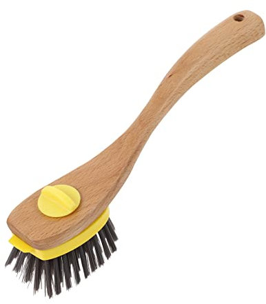 PLAFOPE Long Handle Cleaning Brush Non-Stick Oil Kitchen Pot Brush Wooden Handle Detachable Scrub Tool for Cookware Cleaning