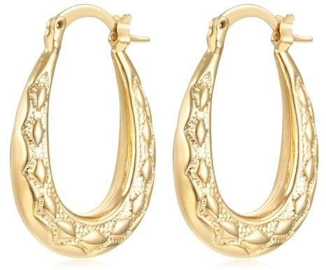 Gold Oval Diamond Chunky Creole Earrings, 50mm, 28g, Gold Plated - Bling King London