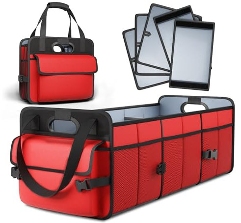Flovel Organizer Per Bagagliaio, Borsa Pieghevole Organizer Per Bagagliaio Dell'Auto, 3 Ampi Scomparti e Maniglia Aggiornata, Fondo Antiscivolo