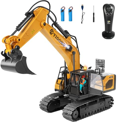 Remote Control Excavator for Boy 6 7 8 9 Years Old, 2.4 GHz Gravity Controlled Excavator Toys with Lights Sound, Rechargeable 11 CH RC Construction Vehicles Metal Shovel, Gifts for Kids 6-12 Year Old