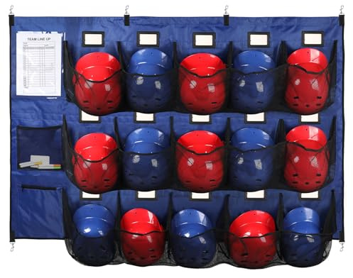 NVAAV Baseball Dugout Organizer, Hanging Helmet Bag for 15 Players Baseball Softball Team, Helmet Organizer for Dugout Fence Garage, Organize Baseball Equipment, Helmets, Gloves, Bats, Balls