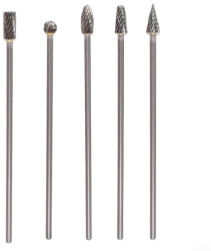 Lot de 5 fraises rotatives longues à coupe unique en carbure massif pour la fabrication de bijoux, l'ingénierie de modélisme, la finition du métal (double coupe)