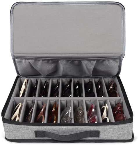 Bukere Sunglasses Organizer Case, 18 Adjustable Slots for Multiple Pairs Eyeglasses, Travel Glasses Holder Storage Box