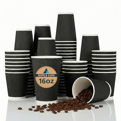 Nationwide Paper Tazze da caffè da asporto, 473 ml, senza coperchio, 25 tazze da caffè usa e getta nere ondulate, ideali per asporto
