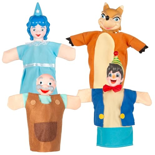 ColorBaby Cucu Show Pinocchio marionetter, 4 dockor karaktärer 25 cm, mjuka och säkra material, barnleksaker, för gruppspel, familjetid (39165)