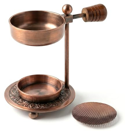 Zenith Gaia Bruciatore di incenso con colino regolabile in altezza – Bruciatore di incenso in rame per resine, erbe e legni – Affumicatore con porta lumini – Accessori per incenso per meditazione e