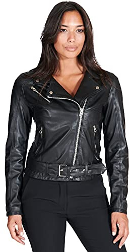 D'Arienzo Chiodo in Pelle Donna Nero Giacca Giubbotto Moto Vera Pelle Made in Italy CHIODO Nero/L