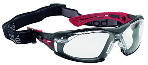 Bollé RUSHPFSPSI One Size Rush+ Safety Spectacles with Foam Edge and Strap - Red/Black