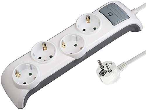 Electraline 62505 Bridge Steckdosenleiste 4-Fach mit Schalter, Kabel 2m / Mehrfachsteckdose/Tischsteckdose Steckerleiste, Weiß