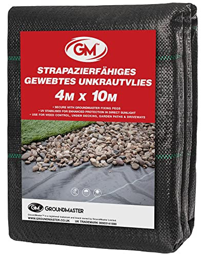 GroundMaster Unkrautvlies Extra Stark (4 m Breit x 10 m Lang) - 100g/m² Unkrautvlies Wasserdurchlässig, Bodengewebe Unkrautflies für Garten, Hochbeet, Einfahrt usw., Anti Unkrautvlies Pflanzfolie