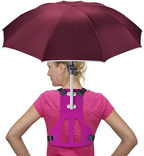 Primo Supply Wearable Hands-Free Umbrella Sun Rain Blocker Fishing Outdoor Use Running Jogging Canoeing Kayaking Shade and UV Sunburn | Red