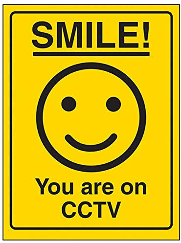 V Safety Smiley Face you Are On CCTV Sign - 150mm x 200mm - Rigid Plastic