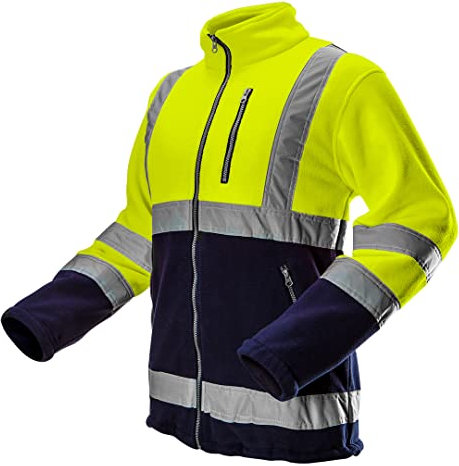 NEO TOOLS Herren Warnschutz-Arbeitsjacke, Stehkragen, langarm, Obermaterial Fleece 280 g/m2 aus 100% Polyester, mit reflektierenden Streifen, Größe:XXL, gelb