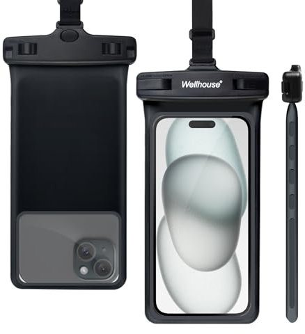 Wellhouse Universelle wasserdichte handyhülle mit Lanyard Handy IP8X Tauchen im Freien Strand unter Wasser bis zu 7,0 wasserdichter Beutel 3D HD TPU staubdichte Touch-Telefonhülle (Black 1pcs)