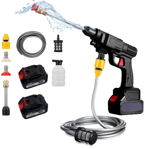 Pistola de Alta Presión Portátil Batería 15000mAh autonomía 45 min, Set de Pistola Lavadora Inalámbrica 25V MAX 430 PSI, Sin Cables, Recargable con Accesorios para Limpiar Coche, Jardín y Terraza