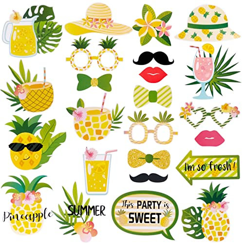 SUNBEAUTY 24 Stück Hawaii Fotorequisiten Sommer Photo Booth Requisiten Fotobox Accessoires Party Deko für Hochzeitsdeko, Schwimmbad, Geburtstag, Sommerdeko