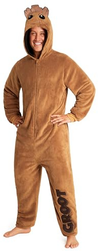 Marvel Combinaison Pyjama Homme - Grenouillère Adulte en Polaire - Onesie Adulte Ado Humoristique Groot Avengers S - XXXL (Brun, L)