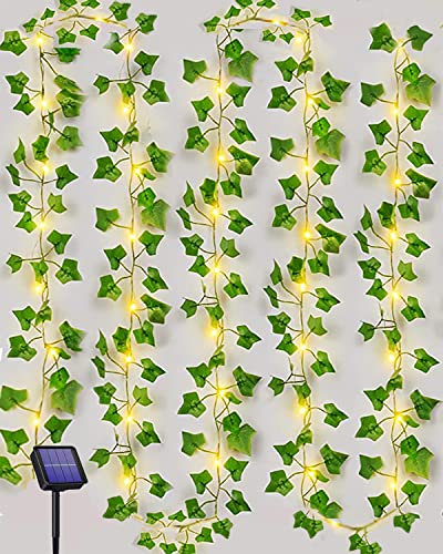 Joysing Solar Lichterkette Aussen 10M /32FT Solar Efeu Lichterkette, 8 Modi Efeu Künstlich Lichterkette Wasserdicht Efeu Girlande mit Lichterkette für Wand Zimmer Party Garten Deko Aussen Warmweiß