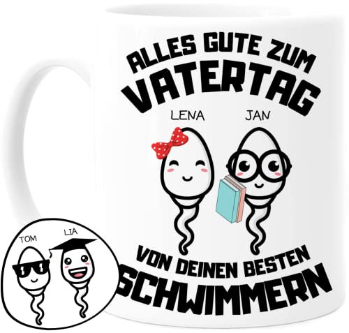 Cupdarling® Mug Papa avec 1-4 Enfants Personnalisé - Tasse Meilleur Papa - Meilleurs Nageurs - Cadeau Humour Fete Des Peres - Mug Meilleur Papa - 330 mL Céramique