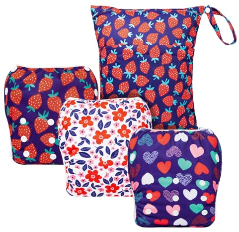 ALVABABY 3pcs Large Baby Swim Diapers with 1pcs Wet Bag Reuseable Washable & Adjustable for Swimming Lesson & Baby Boy and Girl 3ZYKL02