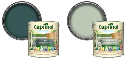 Cuprinol Garden Shades Exterior Woodcare, Sage, 2.5 litres & 5232385 CUPGSFR25L 2.5 litre Garden Shades Paint - Fresh Rosemary