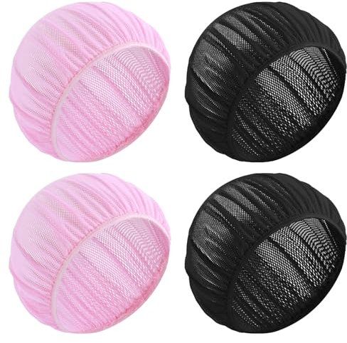 Dimeho Haarnetz zum Schlafen, 4 Stück Haarnetze Mütze Mesh Schlafhauben, Nachtschlafhaube Weiche Mesh Bonnet Schlafhaube Haarnetz (DE/NL/SE/PL, Alphanumerisch, Einheitsgröße, Schwarz+Rosa)