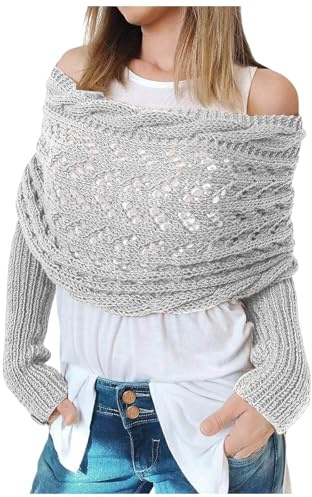 Générique Écharpe avec Manches Femme Enveloppement de Câble Tricoté Pull Écharpe avec Manches Châle Crochet Écharpe Multifonctionnelle Pull Mode Doux épais Chic Enveloppant Cadeau Noël