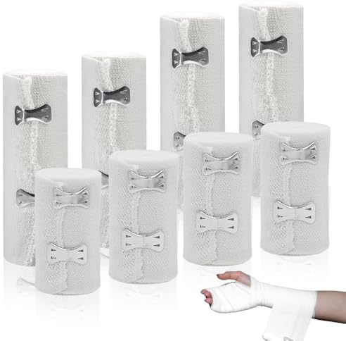 Lot de 8 Bandage Médical Élastique, XPJBKC Bande de Crêpe Médicale avec 2 Clips, 7,5/10 cm x 4,5 m Bande Strapping Cheville, Extensible Bande de Gaze Strap Sport pour Poignets et Genoux