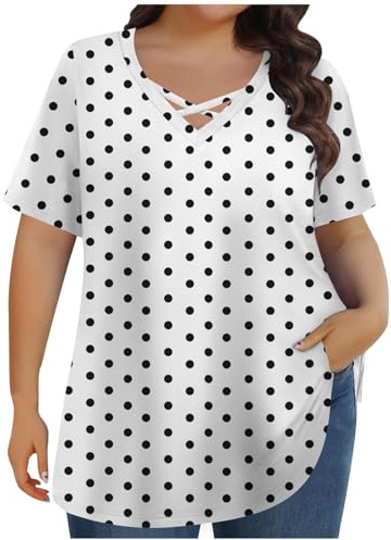 Ofertas Flash del Dia Camisetas Manga Corta Mujer,Top de Verano Elegante con Cuello en V Casual Talla Grande Camiseta Mujer con Estampado de Lunares Sueltos Cómodo Blusa Básica Versátil Túnica Tops