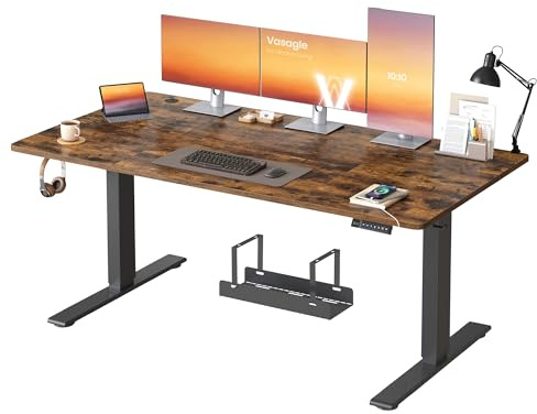 VASAGLE Electric Standing Desk, 160 x 80 cm, USB C Port, Cable Tray, Height Adjustable Desk, Sedentary Reminder, 3 Memory Heights, for Home Office, Rustic Brown LSD146KD03