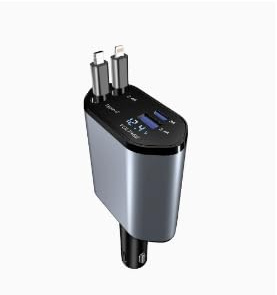 Zumhigh Retractable Car USB Charger, Compact 3-Port Fast Charging Adapter Compatible with Smartphones and Other Devices