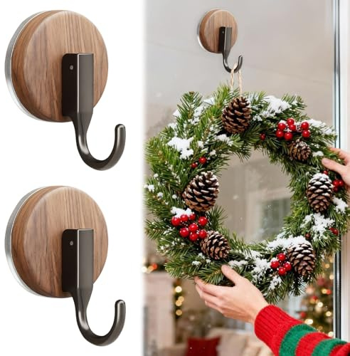 Lergas Crochet à ventouse - Forte adhérence - Avec crochets - Pour couronne de porte, guirlande lumineuse - Crochet de fenêtre pour porte d'entrée, douche et décoration de Noël (B)