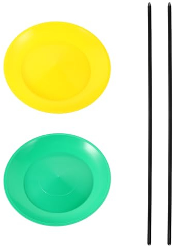 YARNOW Platos de Malabarismo para Niños y Principiantes 2 Piezas Amarillo y Verde con Palos para Circo y Espectáculos, Juego de Malabares para Fiestas y Aprendizaje