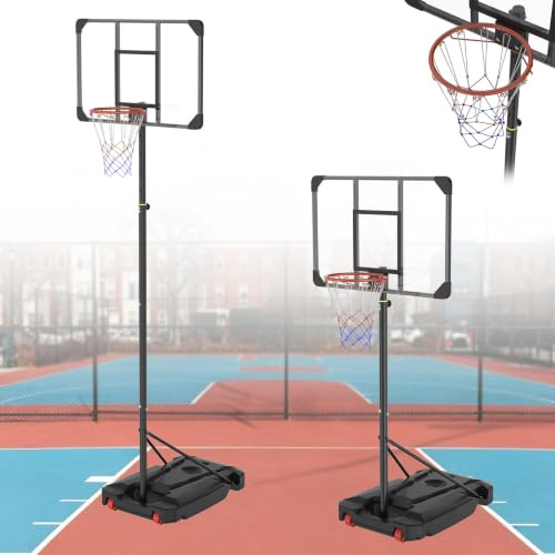 Aufun Basketkorg utomhus basketstativ 1,5–2,6 m justerbar höjd | Fristående bärbart basketstativ med 85 x 55 cm bakvägg, förstorad bas och hjul för ungdomar och vuxna