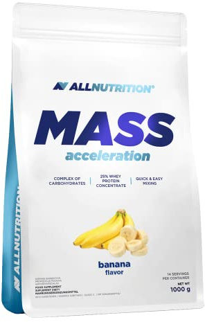 ALLNUTRITION Mass Acceleration Gainer Nahrungsergänzungsmittel - Kohlenhydrat- und Tierisches Protein Pulver für Muskelaufbau & Leistungssteigerung - Glutenfrei - 1000g - Banana