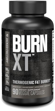 Jacked Factory Burn XT Black Thermogenic Fat Burner - Weight Loss Supplement, Appetite Suppressant, Nootropic Energy Booster | TeaCrine, Acetyl L-Carnitine, Green Tea Extract - 90 Veg Diet Pills