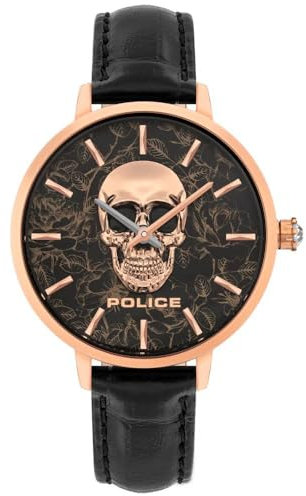 Police Unisex Erwachsene Analog Quarz Uhr mit Leder Armband PL16032MSR.02