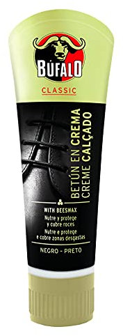 Búfalo Classic - Bitume in crema per scarpe, cura delle scarpe, crema colore nero che nutre, protegge e dona lucentezza, ottimo per pelli lisce - tubo da 50 ml