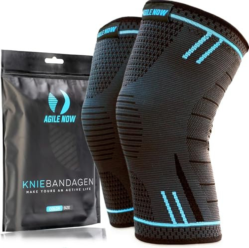 AGILE NOW® Kniebandage 2er Set Premium stabilisiert & schützt die Gelenke bei jeder Bewegung, Knie Bandage für Damen & Herren, rutschfeste & atmungsaktive Knee Pads, für jede Sportart (XXL | Blau)