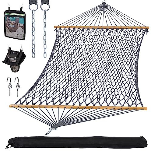 SUNCREAT Polyester Rope Hammock with Strong Spreader bar, Gray