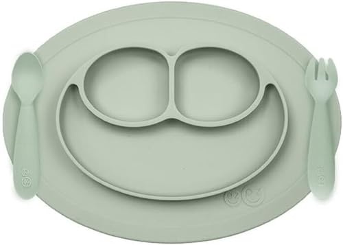 ezpz Mini Set de Alimentación - Salvia - 12+ meses (Mini Mat, cuchara y tenedor)
