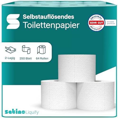 WEPA liquify toalettpapper självupplösande - perfekt för camping, husbil, utomhus, kryssningsfartyg, resor - bulkpaket med 64 rullar 2-lagigts