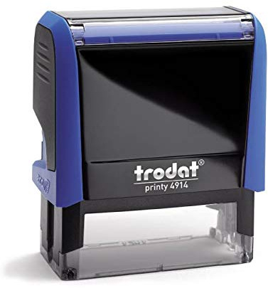 Trodat - Printy 4914 - Personalice el sello personalizado con texto deseado, aquí mismo en línea, color azul – sello de dirección - sello de empresa - con texto deseado - 64 x 26 mm - 7 líneas