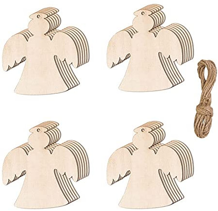 20 Pieces Wooden Baubles Wooden Christmas Decorations Natural Wood Slices Paintable Christmas Ornaments Pendant for DIY Crafts Christmas Tree Hanging Decorations