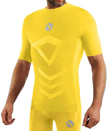 sesto senso Sportundertröjor för män, kortärmad, termoundertröja, kompressionströja, undertröja, GUL, XXL/3XL
