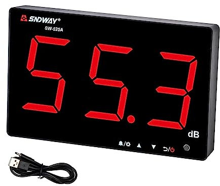 LEERCHUANG Schallpegelmesser, an der Wand montiertes hängendes Dezibelmessgerät mit großem roten LCD-Display, Alarm, USB-betriebener Geräuschmesser (30 dB-130 dB)